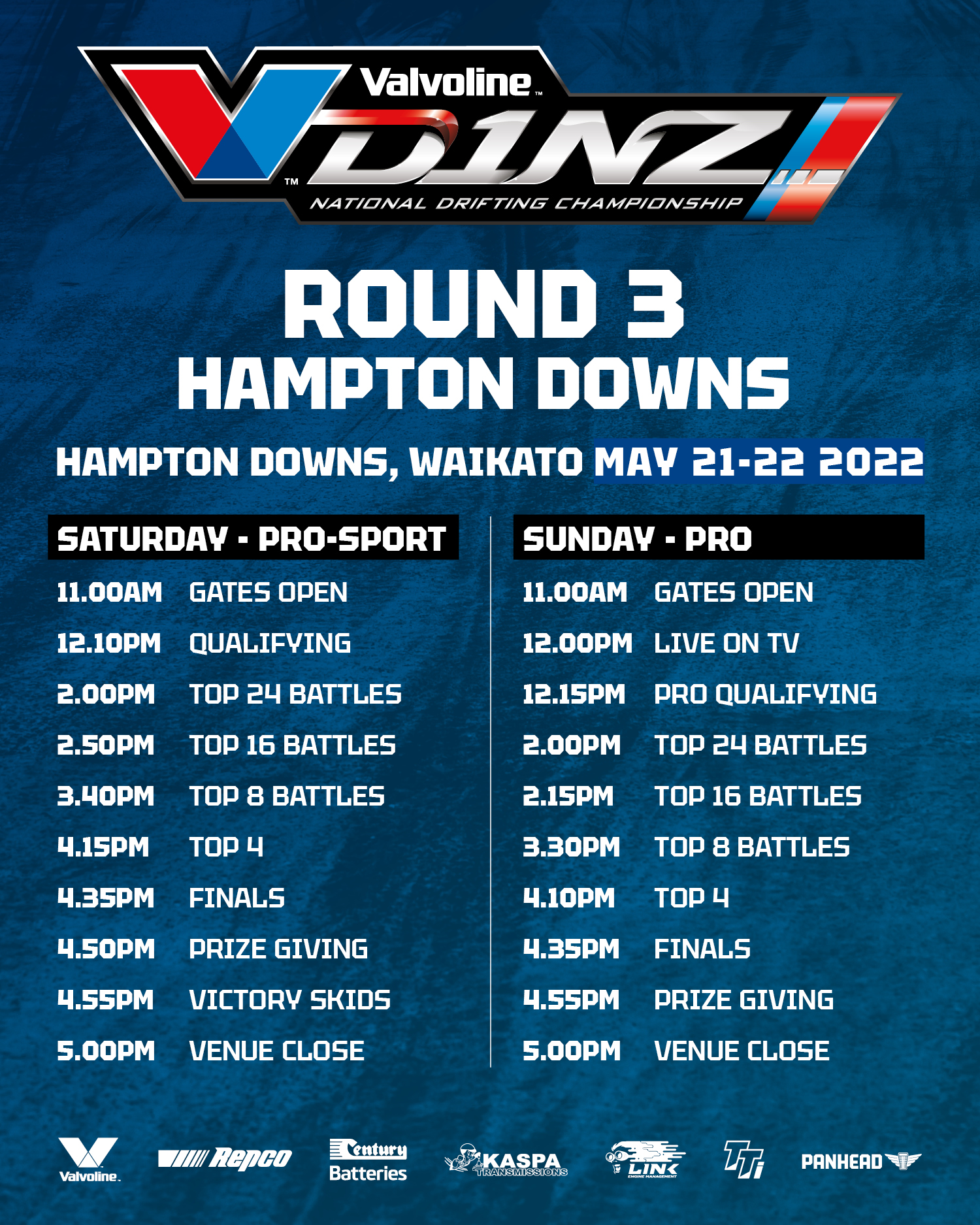 Valvoline D1NZ 2022 HAMPTON DOWNS R3 Tickets Hampton Downs 